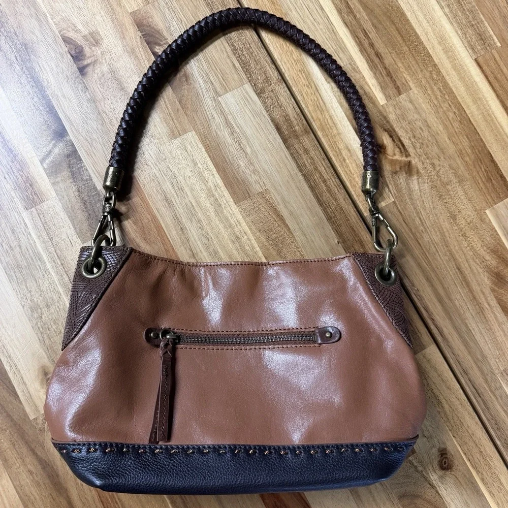 The Sak Indio Brown Leather Braid Bag HOBO BAG Shoulder Bag EUC